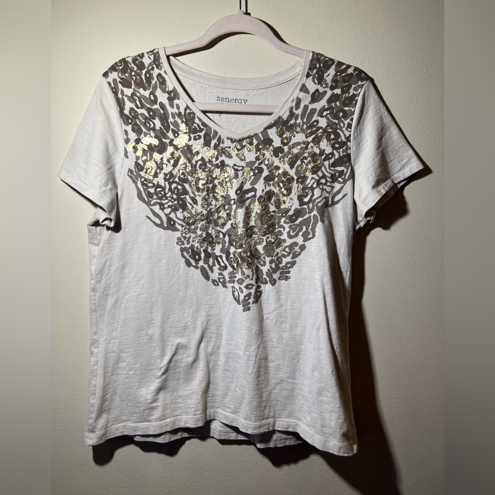 Zenergy by Chico’s metallic animal print short‎ sleeve tee women’s M Chico’s 2